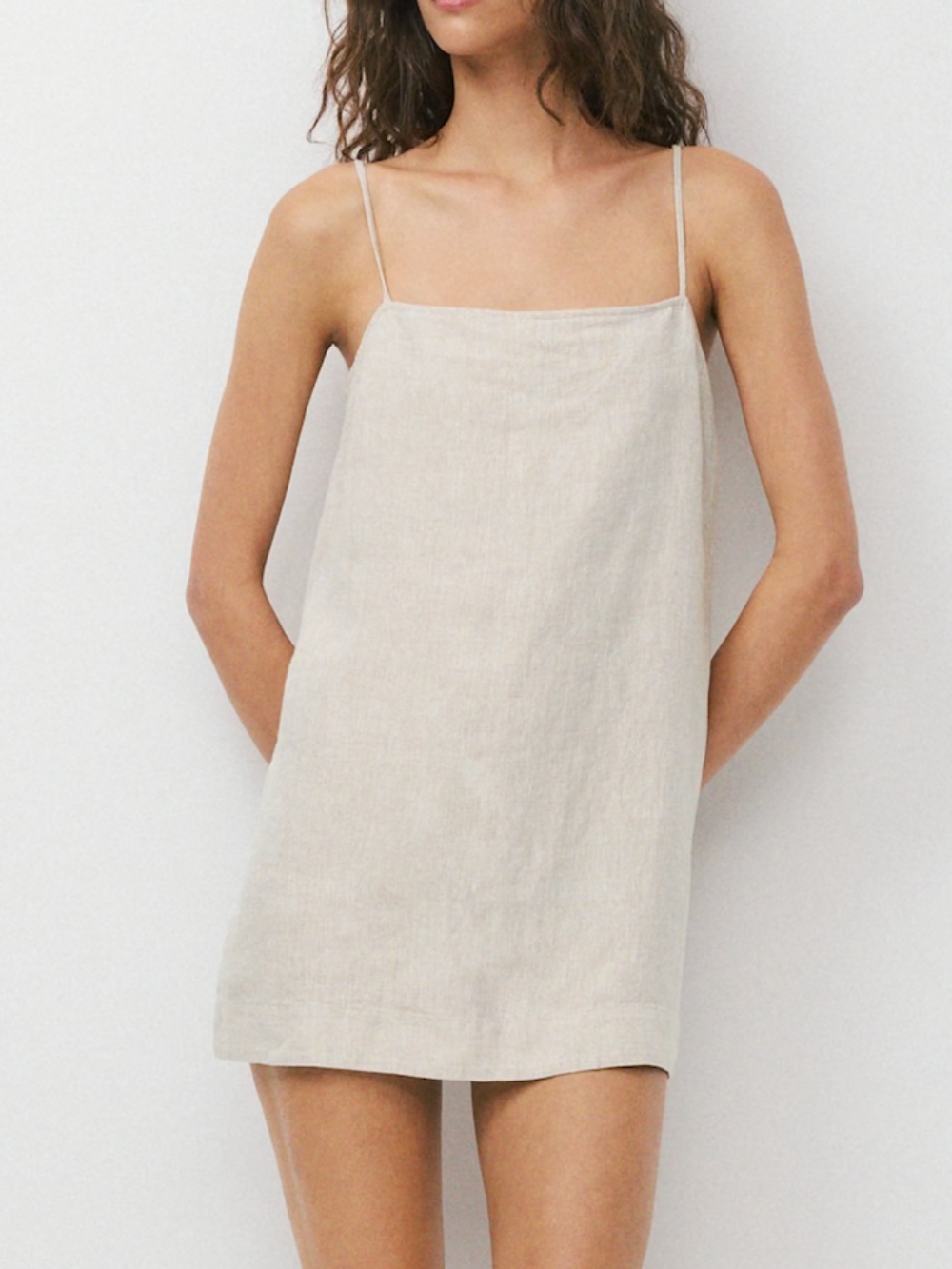 Little Moon Cream Linen Mini Slip Dress